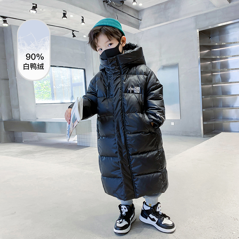 儿童冬装男童潮牌羽绒服2023新款中大童洋气加厚韩版长款过膝免洗
