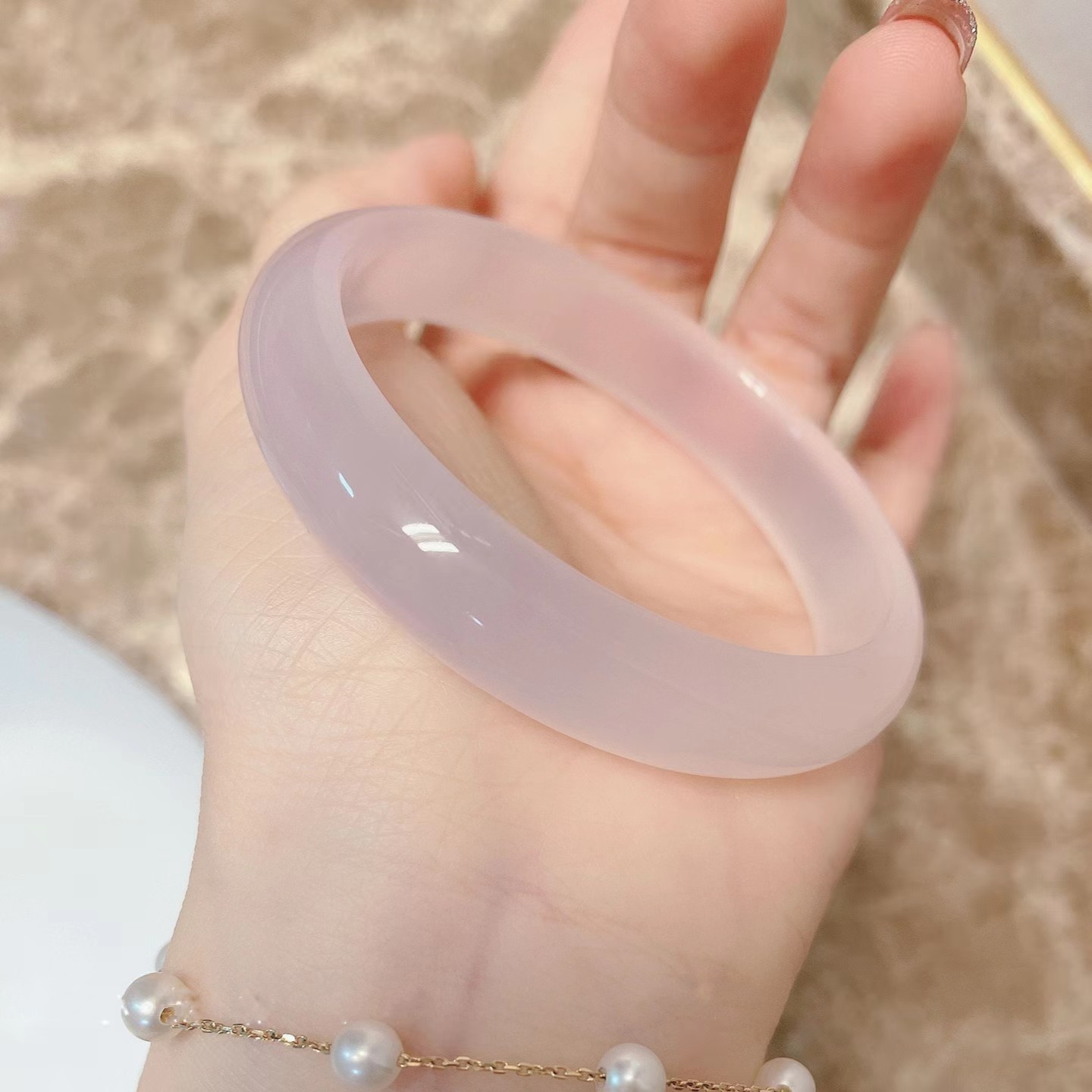 天然荔枝冻紫罗兰月光玉髓玉石玛瑙荔枝冻白月光玉手镯子气质温柔