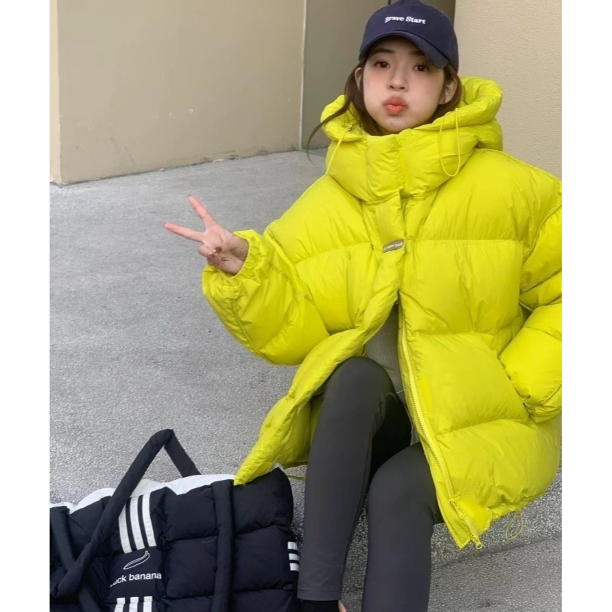 糖果色加厚中长款连帽面包羽绒