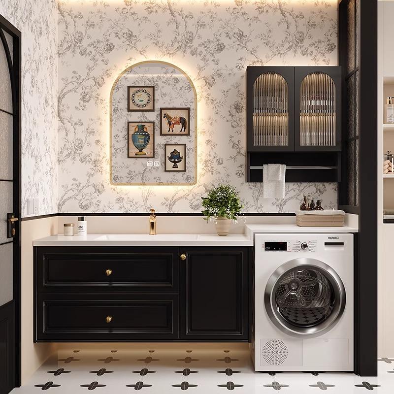 法式复古浴室柜滚筒洗衣机一体柜组合卫生间干区洗脸洗手盆洗漱台