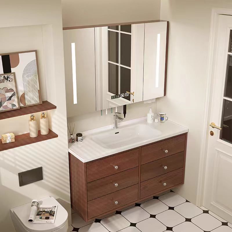 法式复古浴室柜中古风组合陶瓷一体盆胡桃色卫生间洗漱台洗手池柜