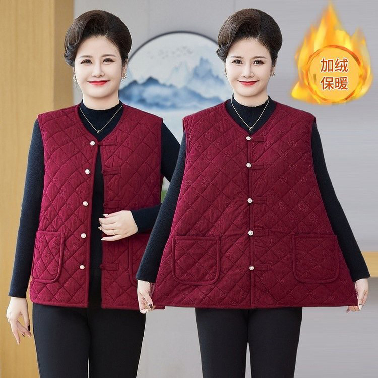 240斤可穿#秋冬加绒宽松舒适妈妈小棉马甲大码洋气保暖背心