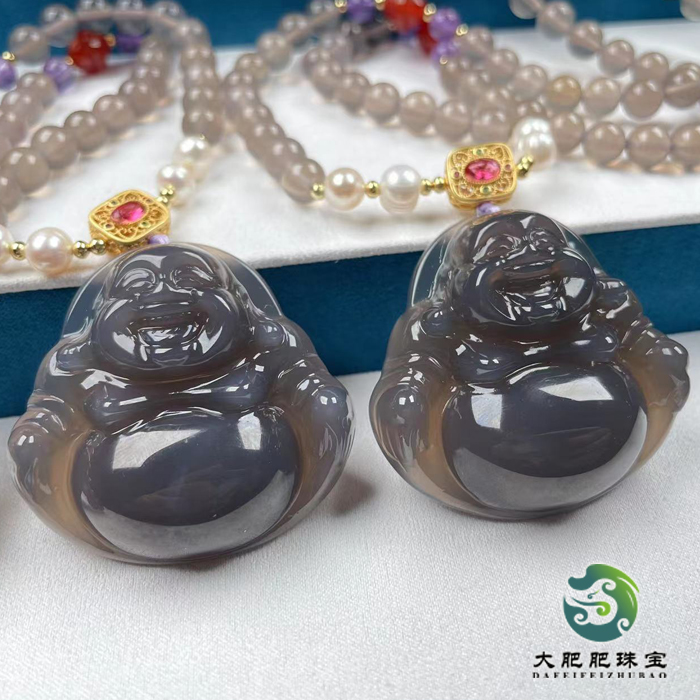 【大肥肥珠宝】P014 收藏珍品黑冰烟紫大肚笑佛吊坠项链 多样性发一
