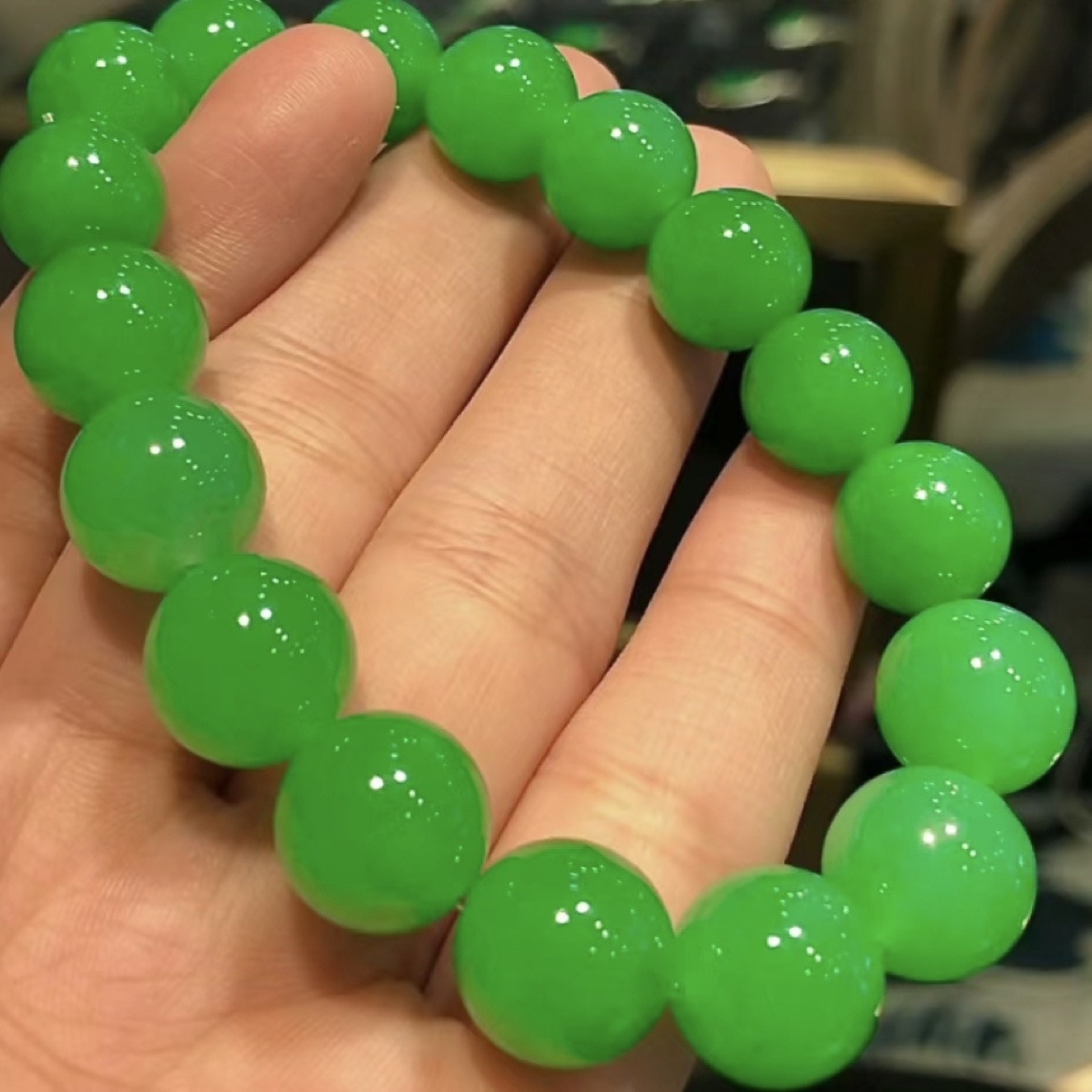 满绿佛珠翡翠项链【联系客服】～勿拍女款时尚绿色珠珠高冰冰阳绿