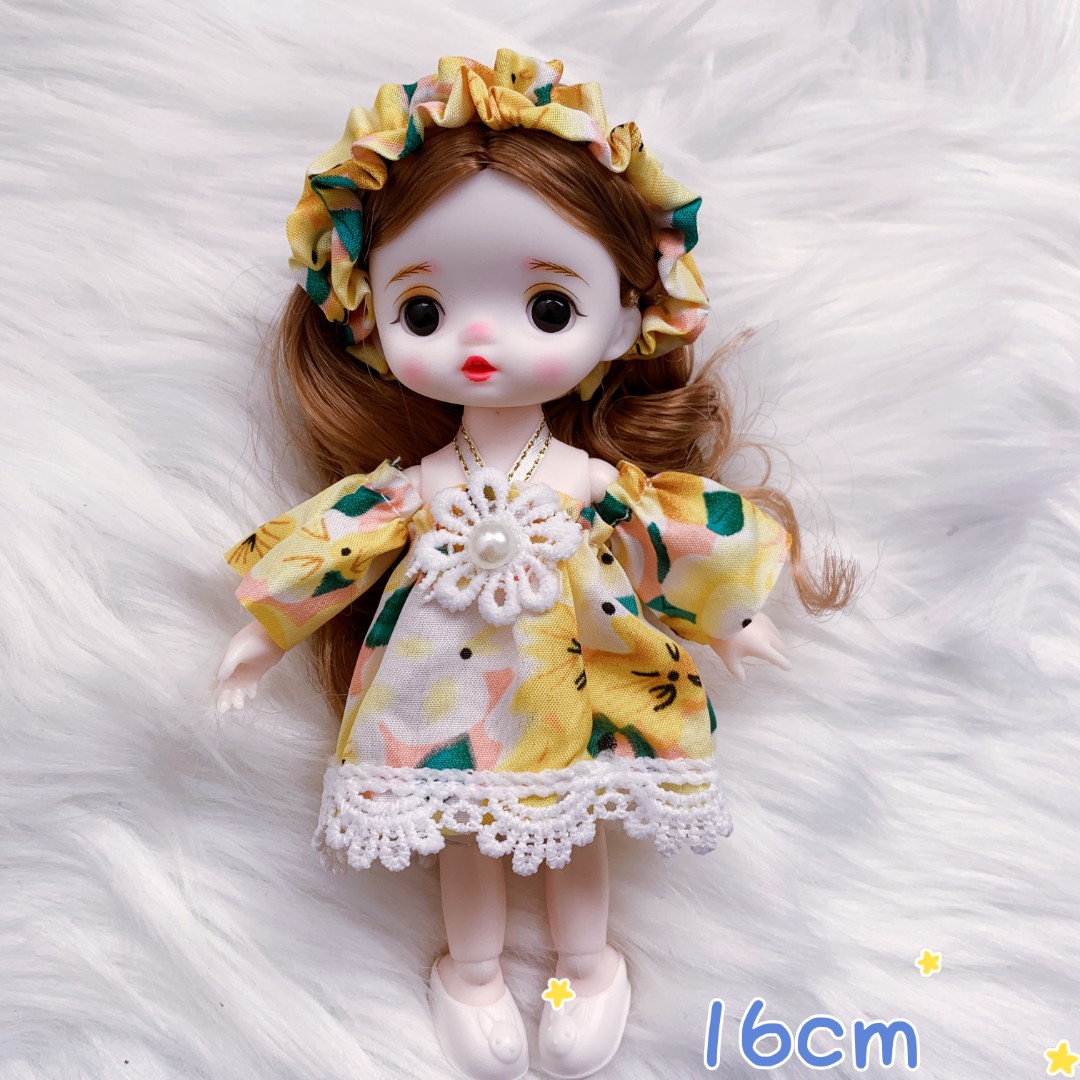 16cm黄色碎花搪胶娃娃芭比娃娃洋娃娃女孩玩具小公主玩具DIY