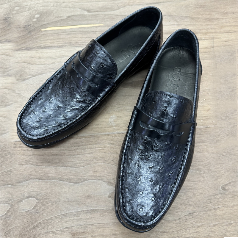 冉龙灯真鸵鸟皮鞋男士英伦风男士休闲豆豆皮鞋时尚百搭一脚蹬