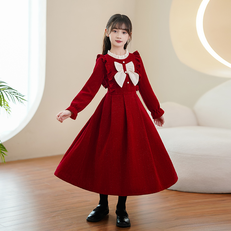 女童公主裙2023新款秋冬装儿童长袖连衣裙小女孩礼服长裙加绒裙子