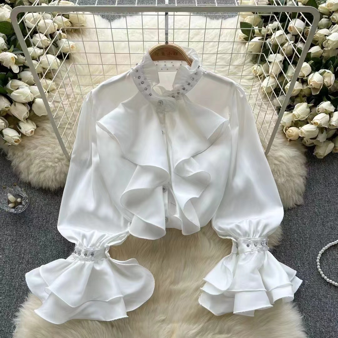 24爆款真真某丝丝宫廷风荷花袖衬衣