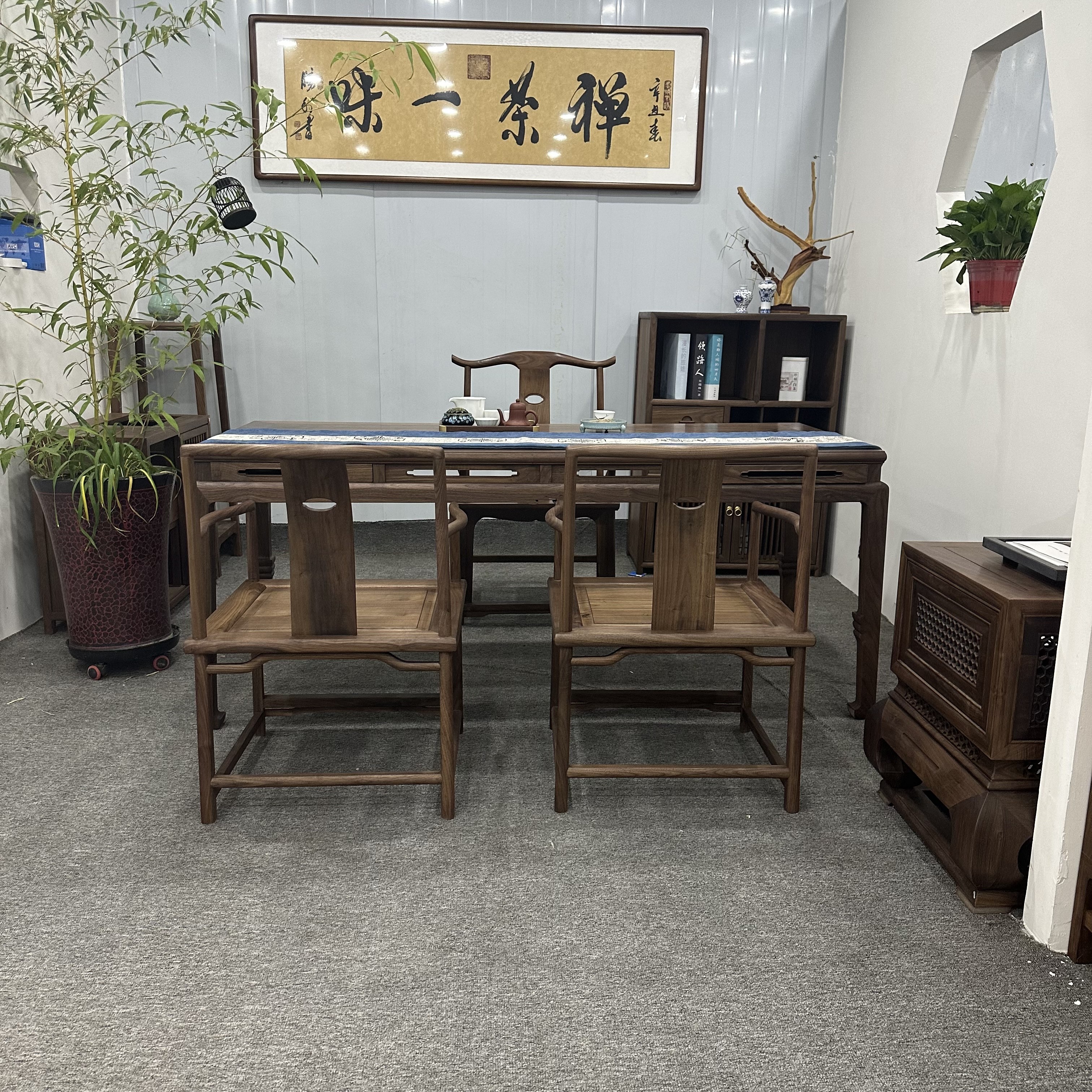 新中式书桌禅意茶桌椅书房简约古典办公桌实木家具书法桌家用