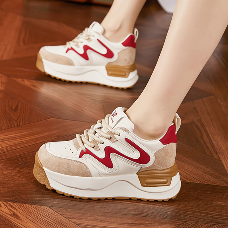 Z8533清仓厚底老爹鞋女2025新款真皮休闲鞋百搭华夫阿甘增高女鞋