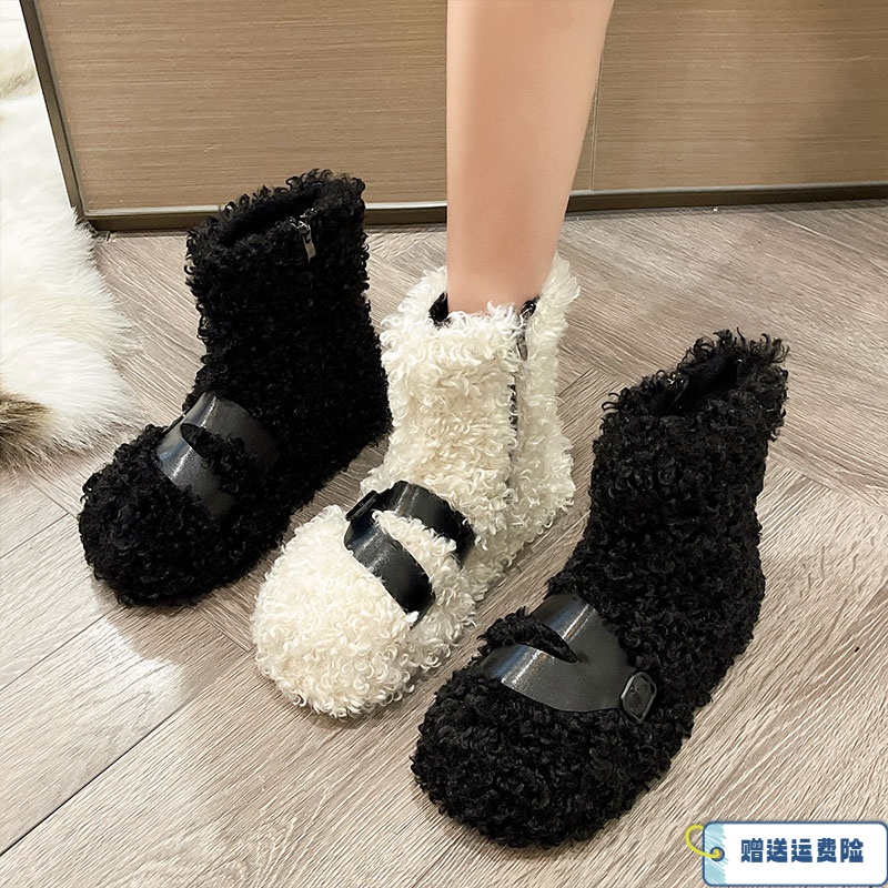 泰迪卷羊羔毛毛鞋雪地靴女冬加绒加厚保暖东北大