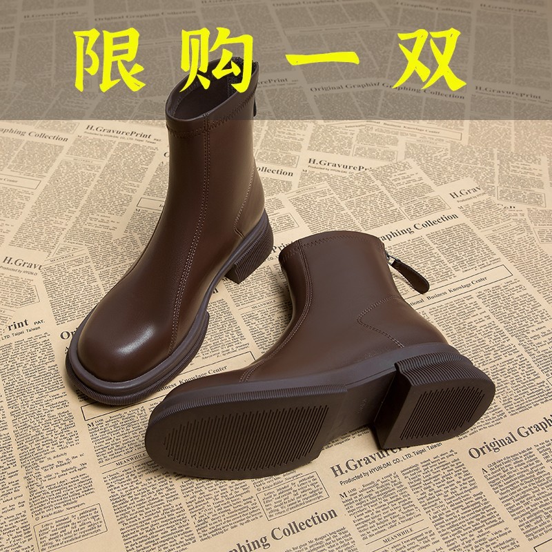 国潮秋冬今年流行小短靴女粗跟百搭小踝靴超火瘦瘦靴20