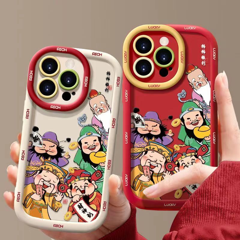白底财神适用苹果15/14手机壳11iphone13pro女12华为vivo小米oppo