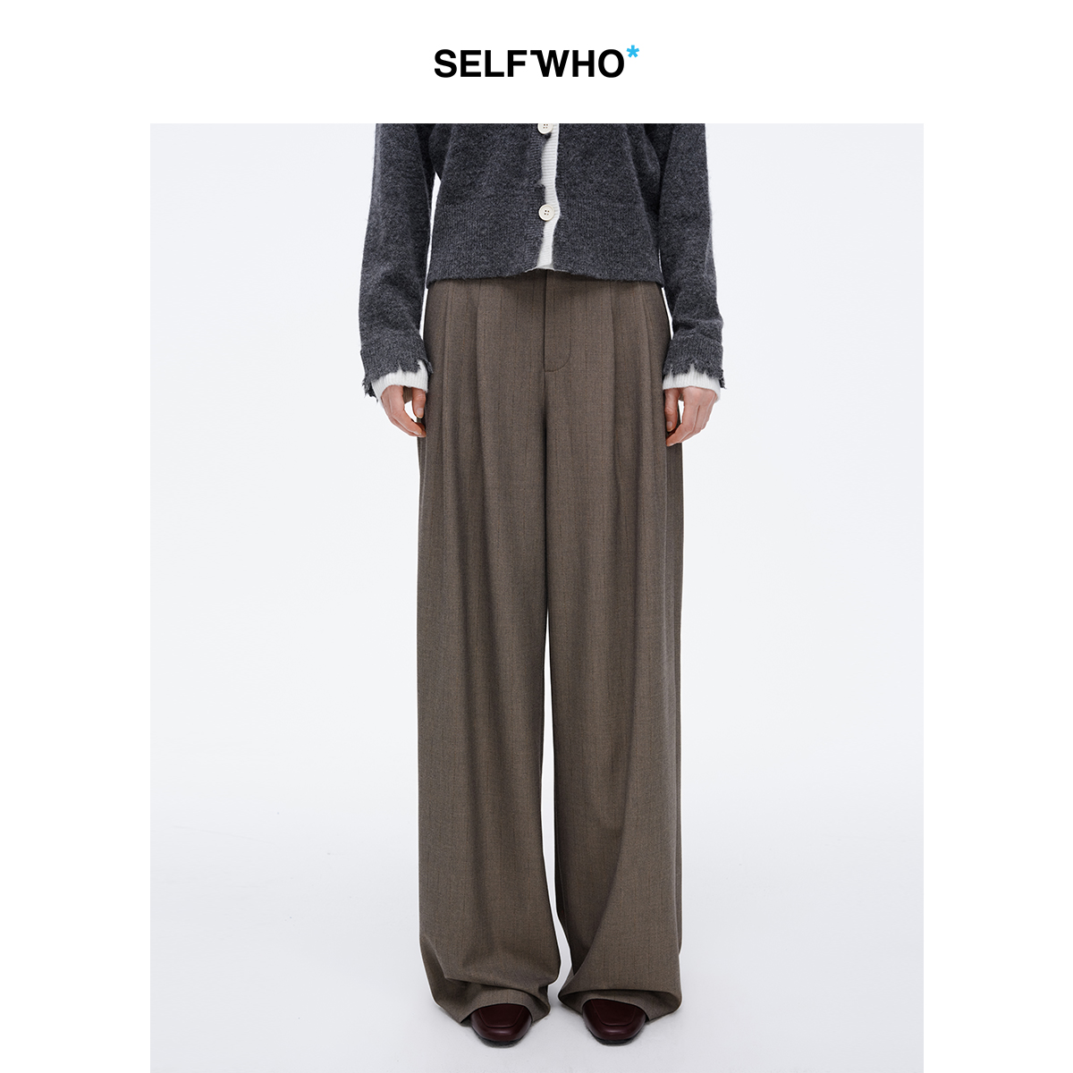SELFWHO经典双褶阔腿西裤女季新款宽松显瘦百搭通勤休闲裤
