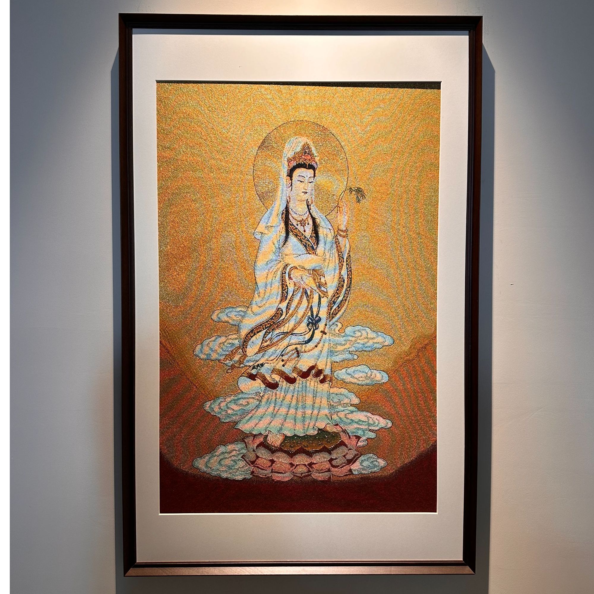 刺绣材质【观音菩萨】挂画实木装裱办公室玄关茶室书房背景墙装饰画