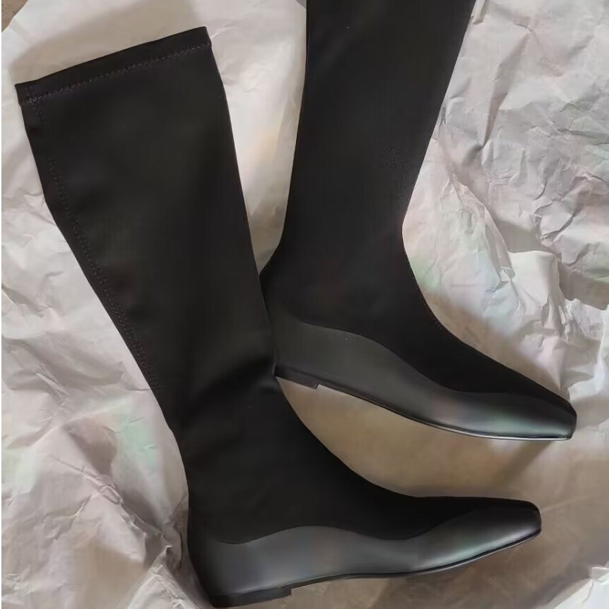 【高山仰止】气质时尚休闲百搭秋冬黑色简约女士方头弹力靴瘦瘦靴