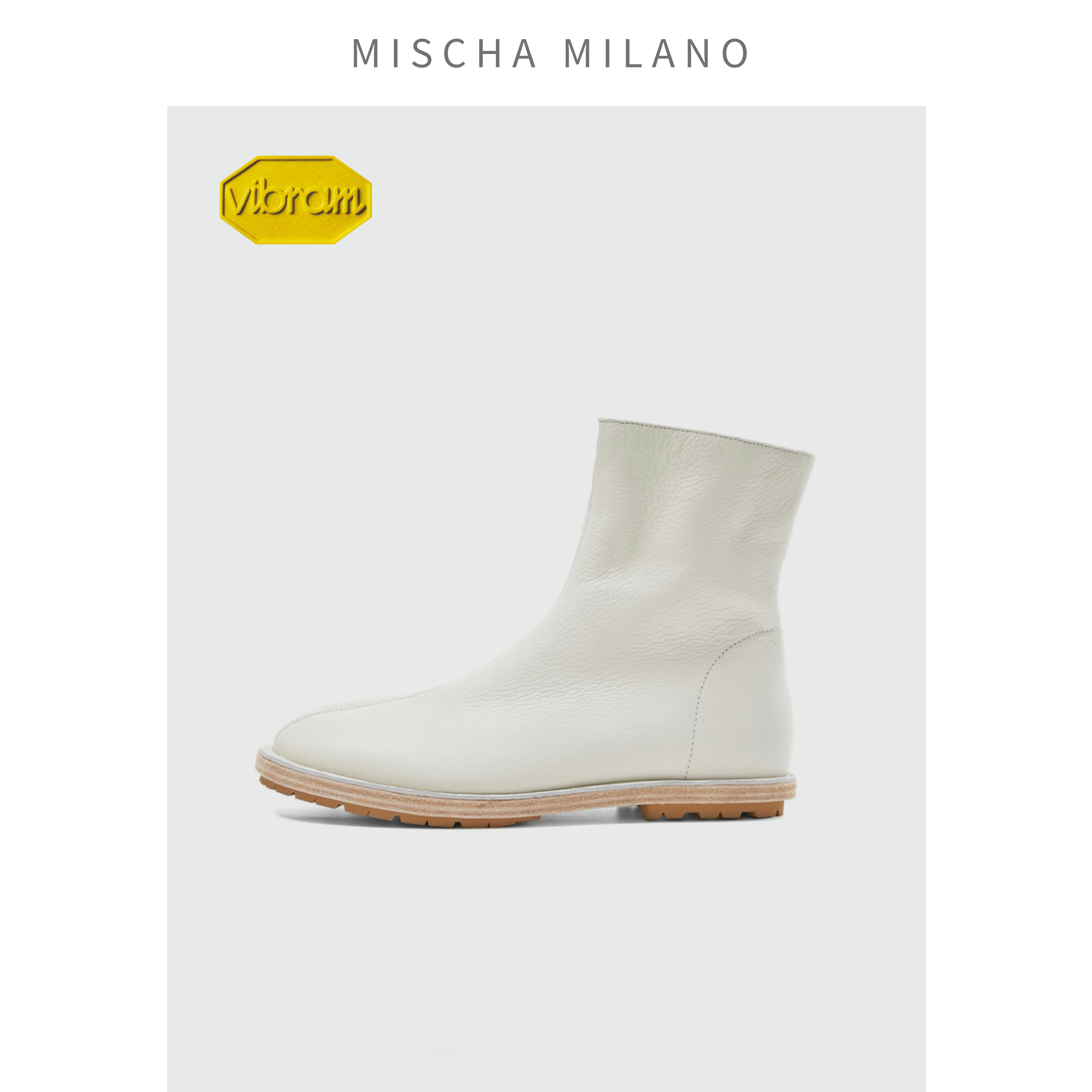 意大利mischa&vibram 白色鹿皮短靴女 24年新款 英伦风马丁靴短筒