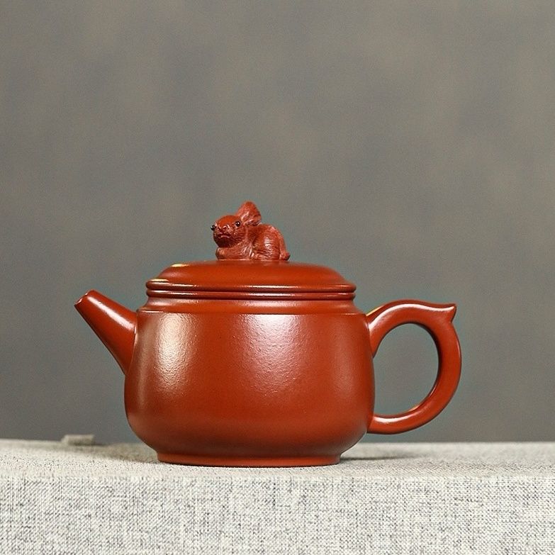 180毫升毫升宜兴红泥紫砂壶手工泡茶壶大口汉瓦原矿大红袍玉兔壶
