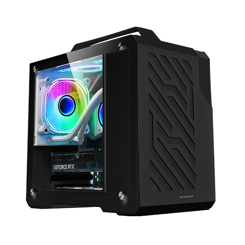 玩嘉铝元素手提紧凑便携ITX/MATX侧透240水冷迷你机箱type-c接口