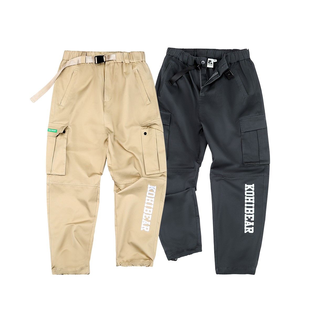 MMLABCREW KOHIBEAR运动休闲直筒浅卡其灰色贴袋长裤梭织工装裤