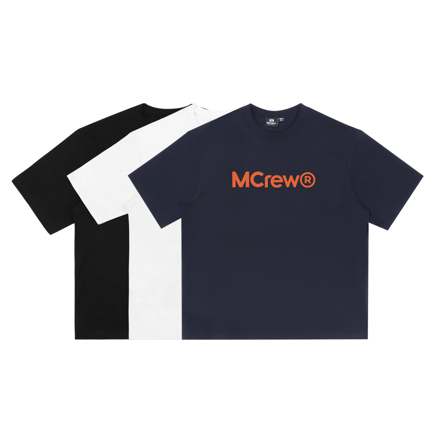 MCREW CABEAR加州熊字母印花白色藏青300g重磅加厚宽松落肩版T恤