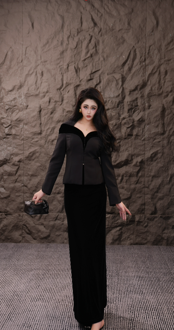 赫本美学｜丝绒拼接微胖显瘦法式高级藏肉西装