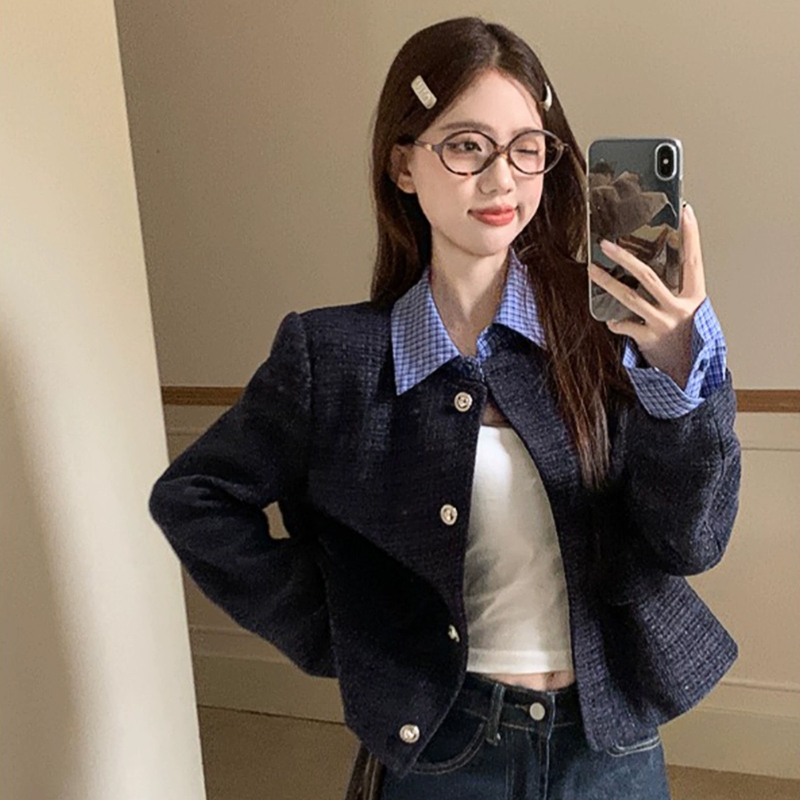 【衣领可拆卸】假两件小香风外套女2025秋冬设计感气质翻领长袖上衣