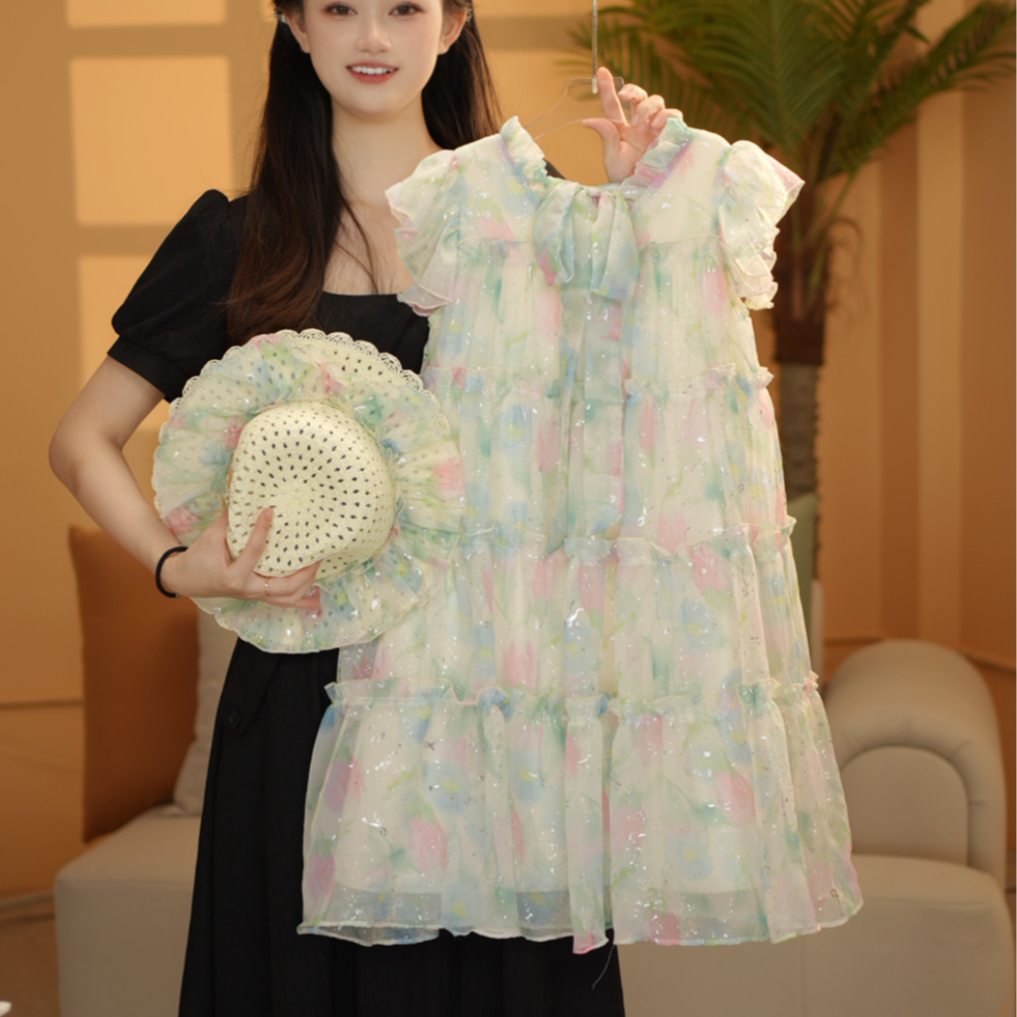 【祖国的花朵】女童连衣裙024夏季时尚飘带蛋糕裙连衣裙T4230001420