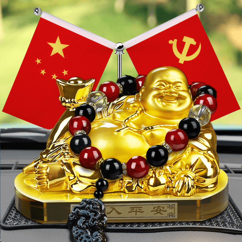 车载新款个性创意实物香水摆件五星小红旗弥勒中控台办公室高品质