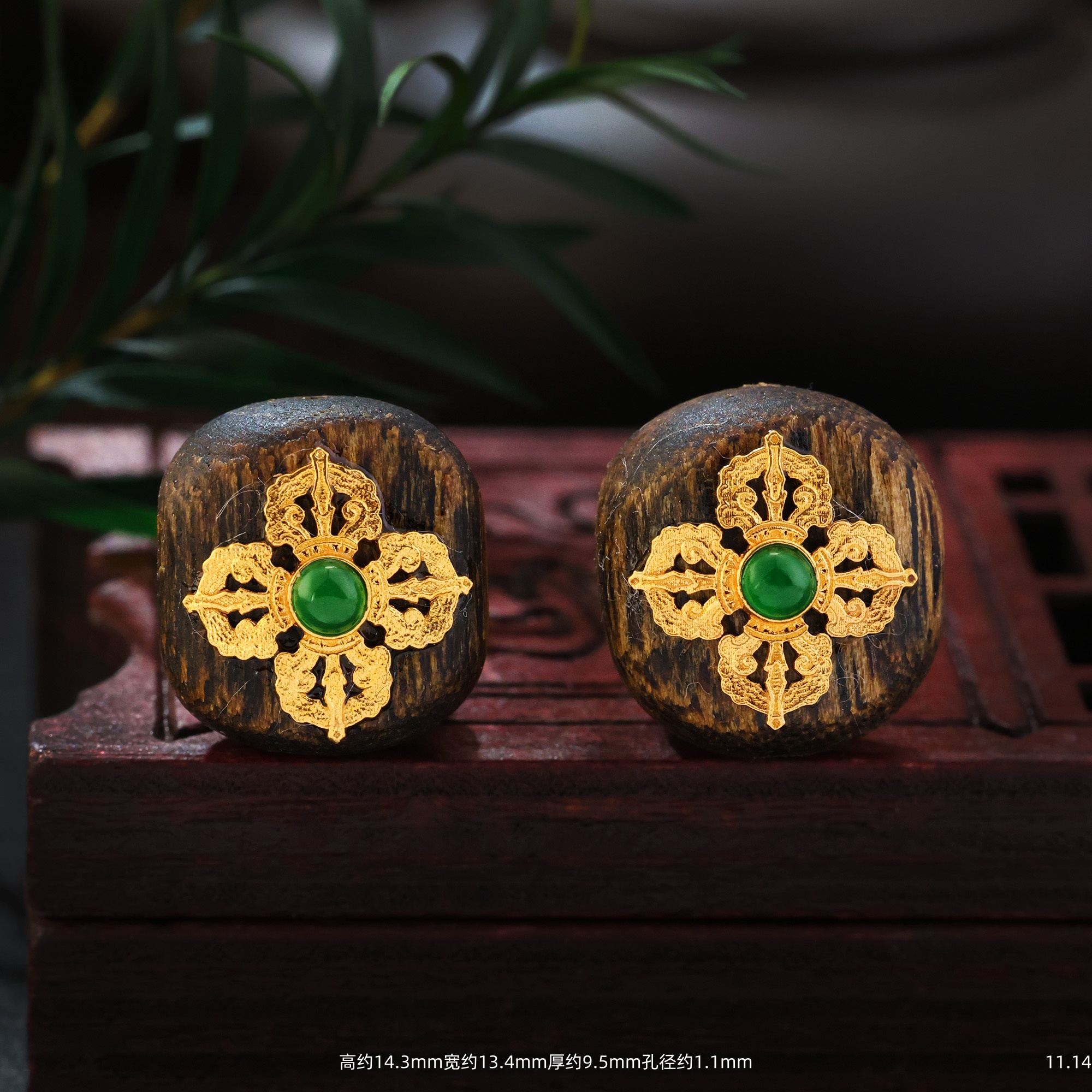 【金豆工厂】18K金镶翡翠杵杵天然沉香隔珠顶珠桶珠手串气质配件D