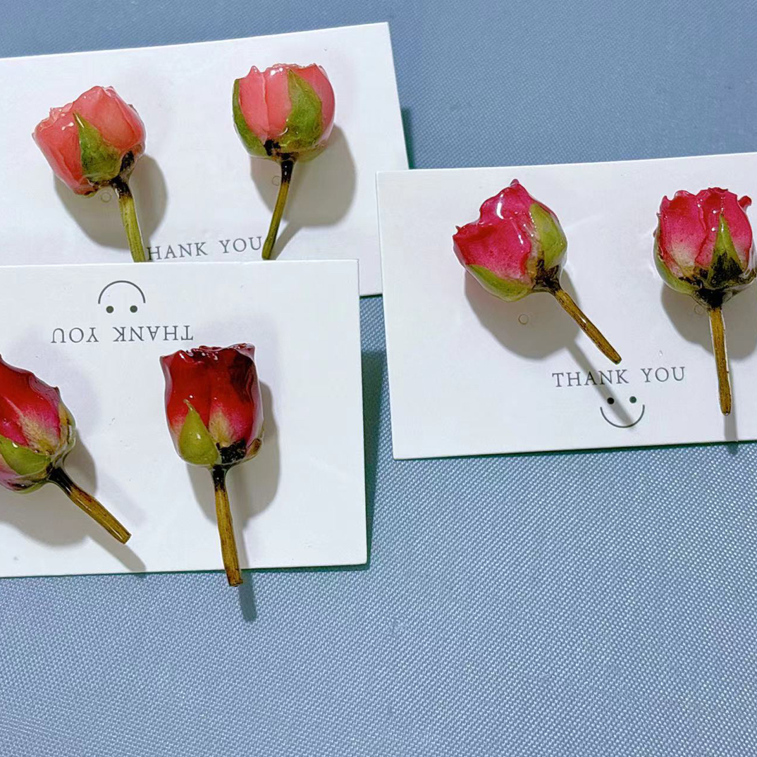 铜合金树脂耳饰 真花耳钉时尚清新百搭