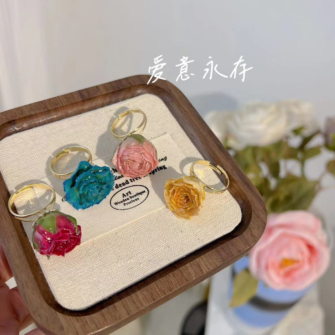铜合金树脂戒指 夏日时尚单品真花制作永生花戒指