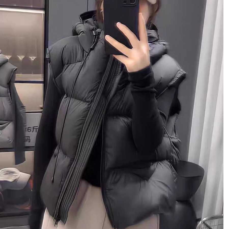 2025新款欧货冬季白鸭绒马甲小个子连帽宽松休闲百搭泡芙坎肩