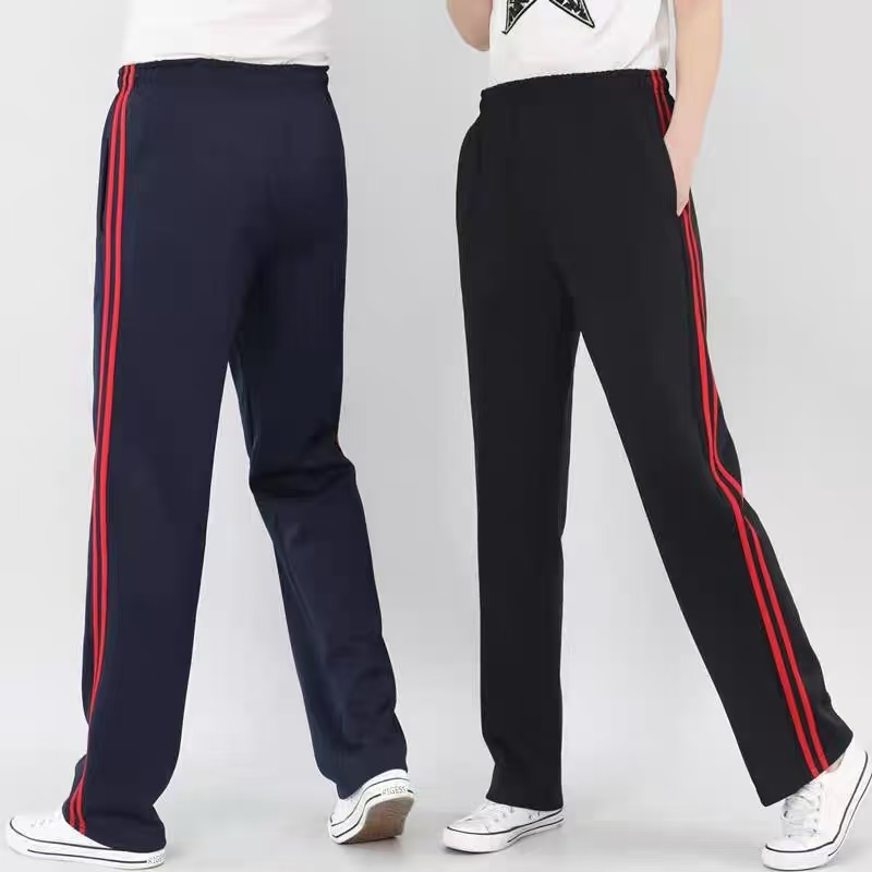 C45-1男女同款春秋季毛圈棉侧裤型线直筒显瘦运动休闲裤