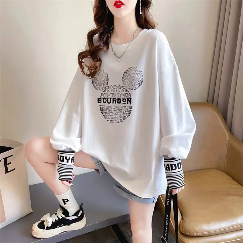 B36女士秋冬季中长款宽松韩版印花小熊设计款德绒防风保暖卫衣