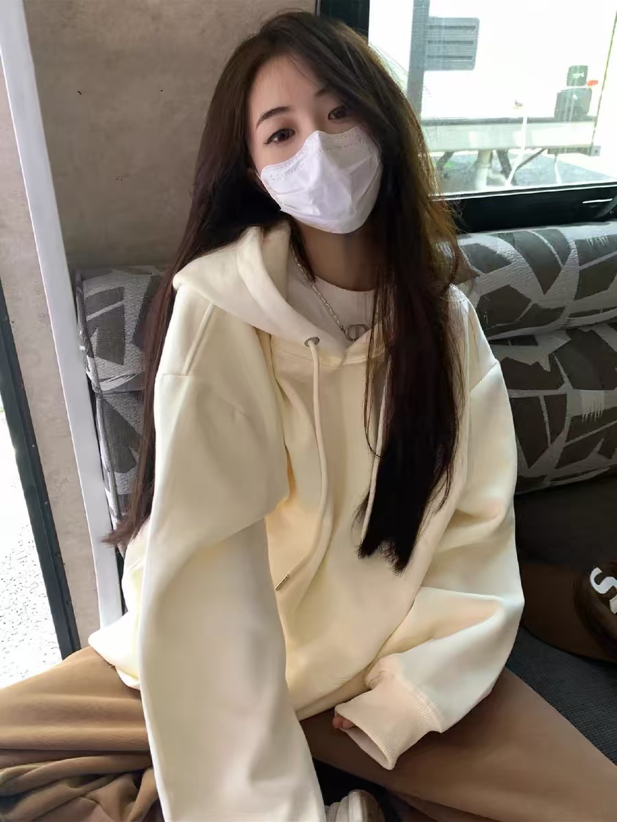 C64-1女士秋冬季棉净版加绒加厚宝宝绒超柔连帽卫衣