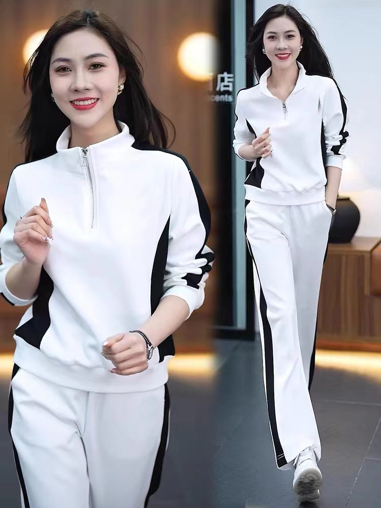 B73-1女士春秋季雪纺面料运动休闲套装立领显瘦唯一阔腿裤两件套