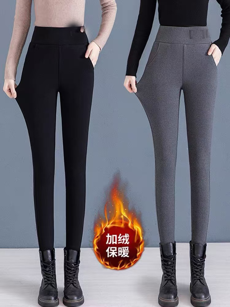 C02-1女士秋冬季加绒加厚外穿打底裤羊羔绒颗粒绒卫裤