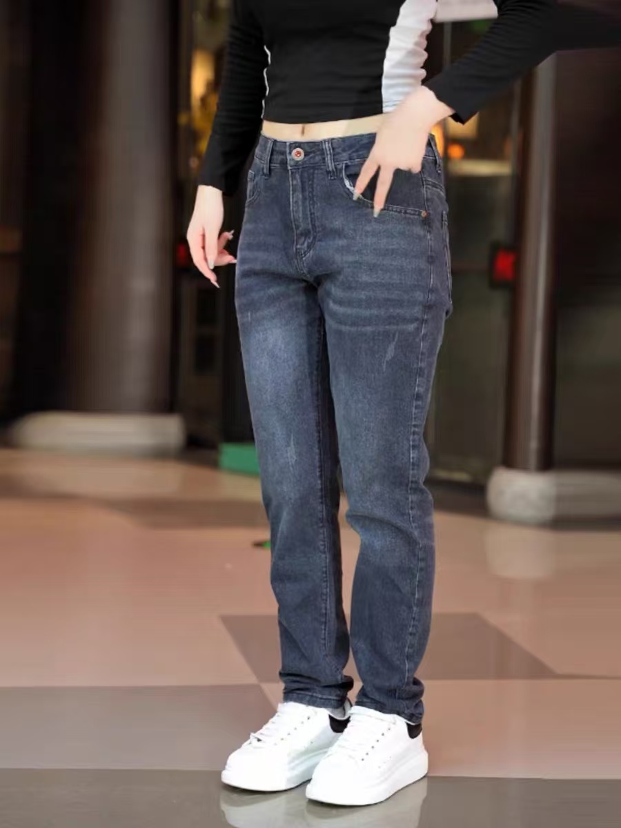 B01女士秋冬季显瘦水洗棉弹力刺绣外穿软牛仔裤百搭高腰修身