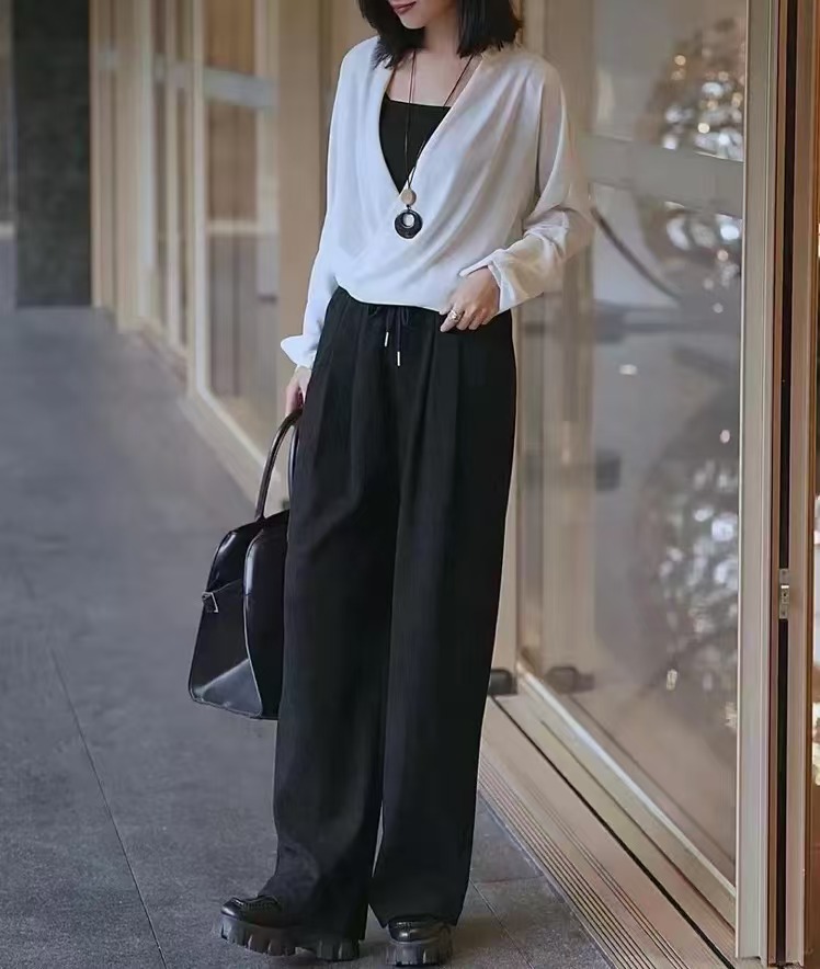 裤长-102-新款宽松慵懒风醋酸羊毛提花百搭休闲阔腿裤88606-399