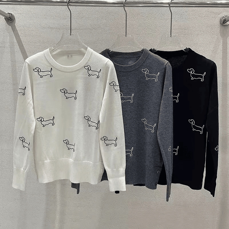 2024新款秋冬宽松减龄小狗刺绣圆领针织衫长袖上衣1611-230