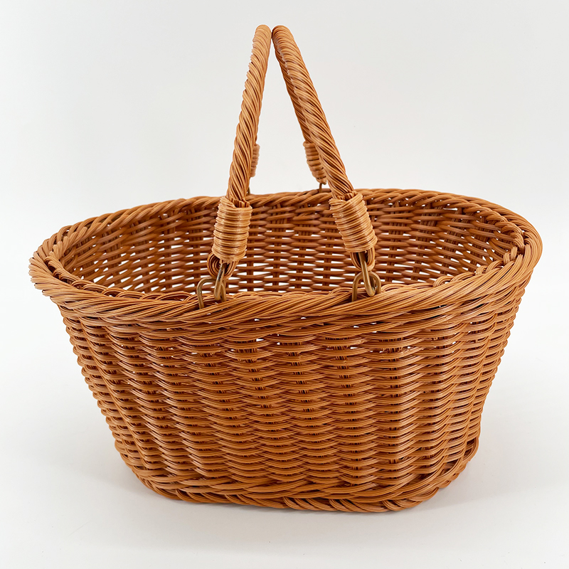 A175旦形棕色无盖手提篮居家收纳篮小号手工编织