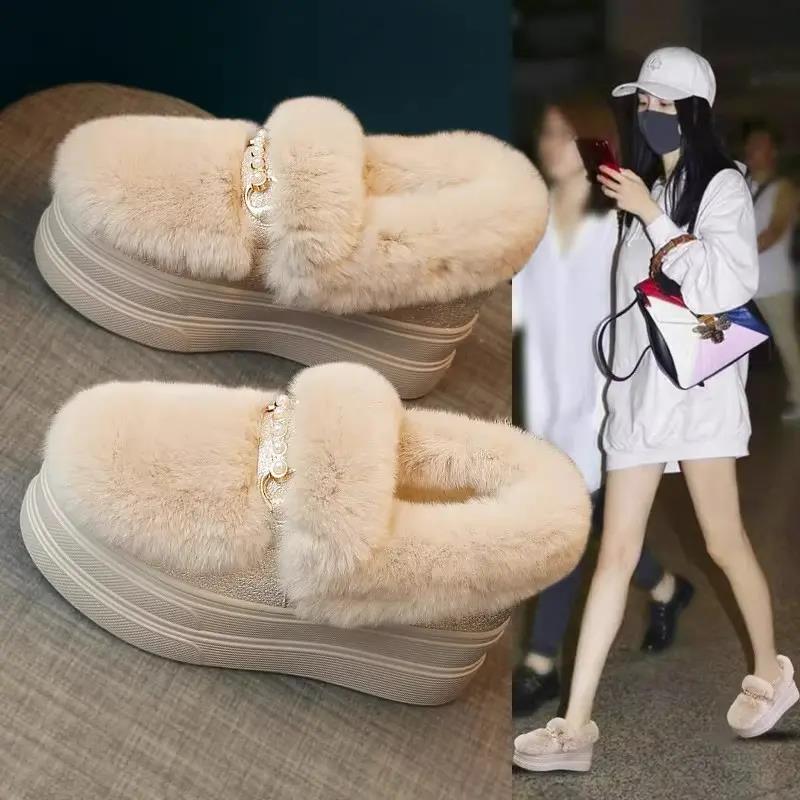 情侣款内增高毛毛鞋女冬季外穿2023年新款百搭雪地靴女鞋加绒棉鞋