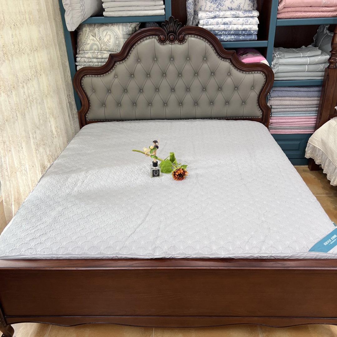 60支纯棉素本绗缝纯色床笠保护垫加厚大床包边舒适透气          