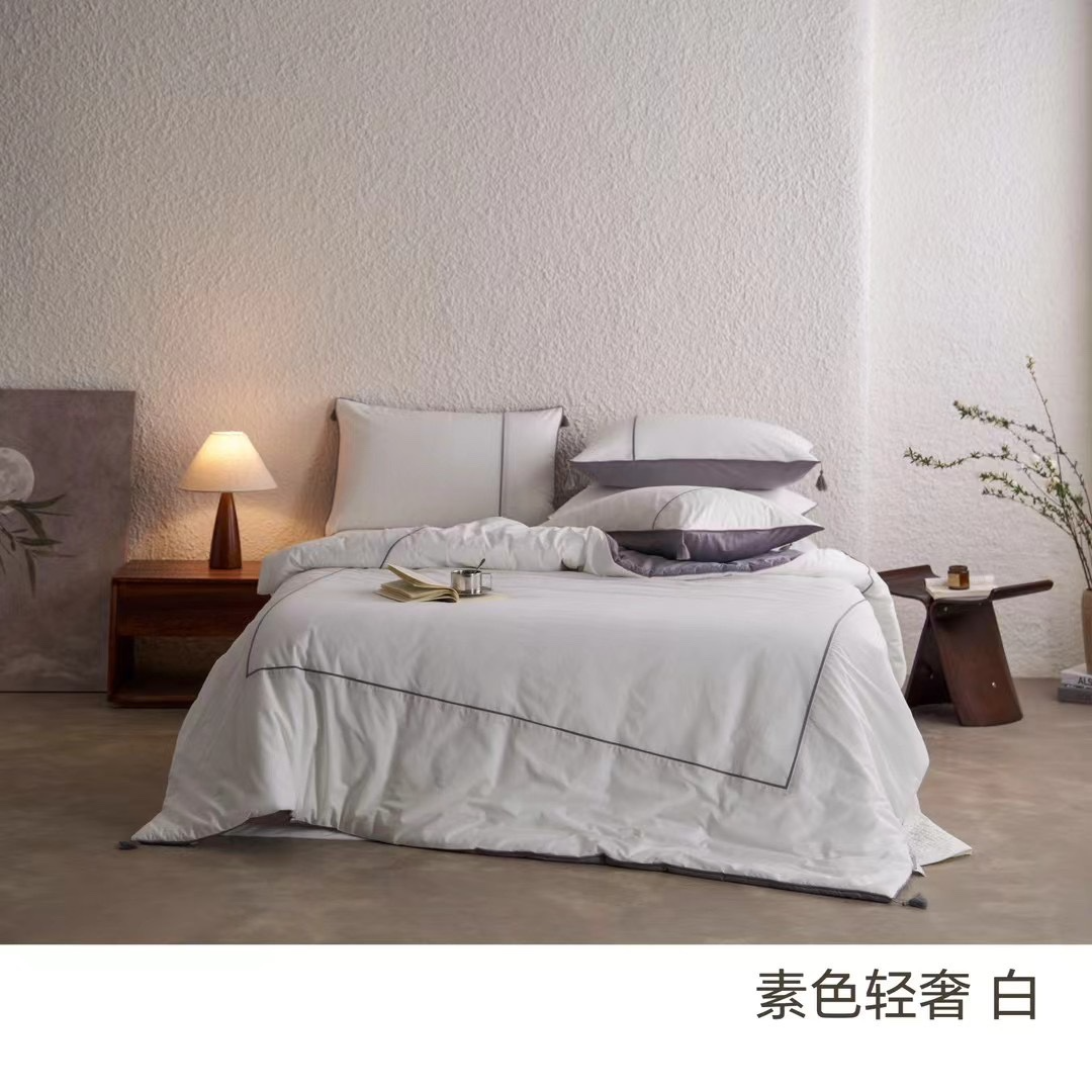 『素色轻奢』AB版60支细纱棉春秋/四季被床盖四件套纯色简约现代风