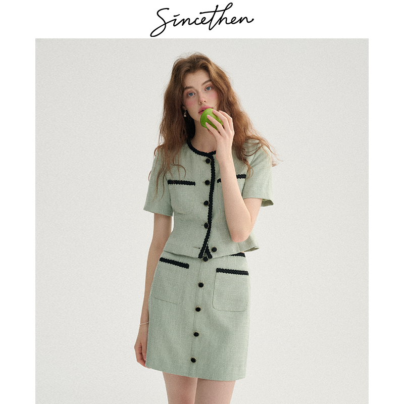 sincethen 茉莉绿豆法式小香风套装裙短款裙子连衣裙两件套女上衣