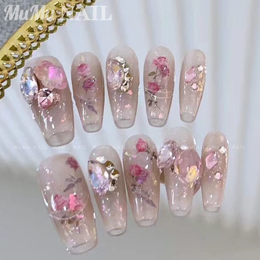 MuMu NAIL【迷雾玫瑰】手工光疗穿戴甲 纯欲粉嫩甜美冰透ins小清新