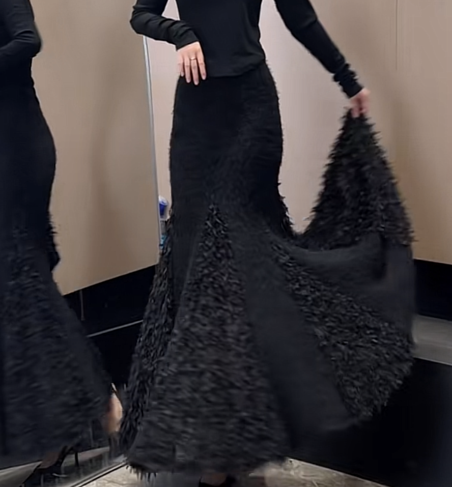 小丽定制--[L08D]法式财阀千金风精致高腰流苏修身显瘦鱼尾半身裙