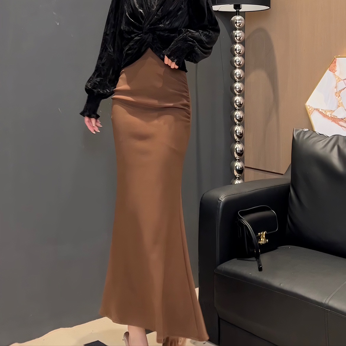 小丽定制---[L159]秋款新纯色半身鱼尾裙高腰修身显瘦百搭洋气款