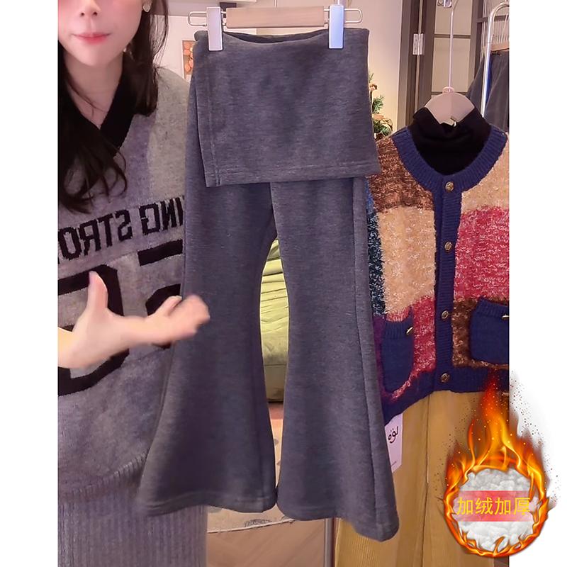 巴拉优选女童假两件加绒喇叭裤秋冬2024新款秋冬屁帘长裤休闲显